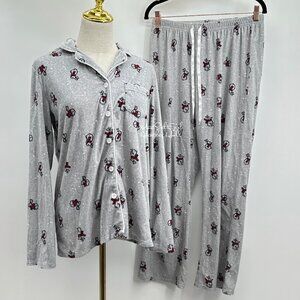 Croft & Barrow Easter Rabbits Two-Piece Button-Up Pajama Set Size Small